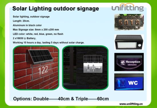 Unifitting Factory Sale Solar LED Lighting Signage Outdoor Use Door Gate Sign