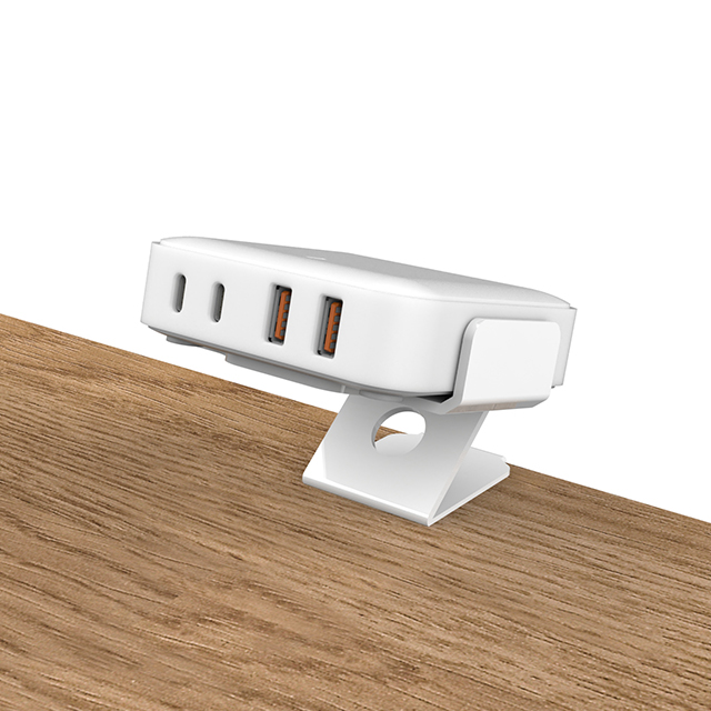 OT-SCAS-003 — 100W GaN Desk-Edge Charging Module (2× USB-C + 2× USB-A) — Desk-Clamp Mount