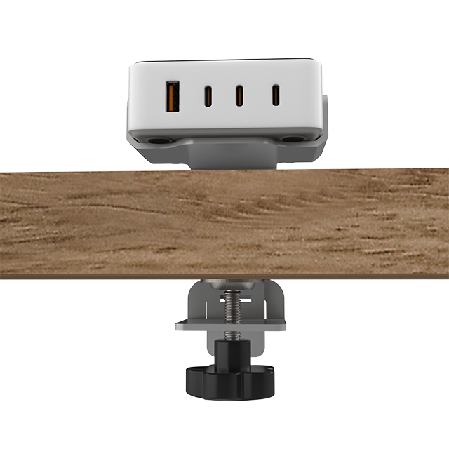 OT-SCAS-008 — 100W GaN Desk-Edge Clamp Charging Module (3× USB-C + 1× USB-A)